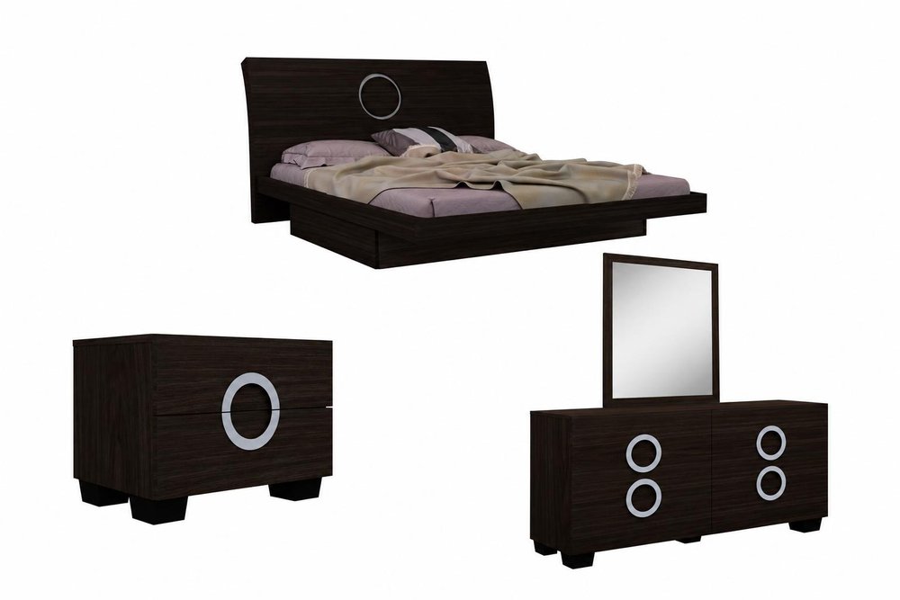 Four Piece Wood Brown Solid Wood Bedroom Set With Mirror on a white background