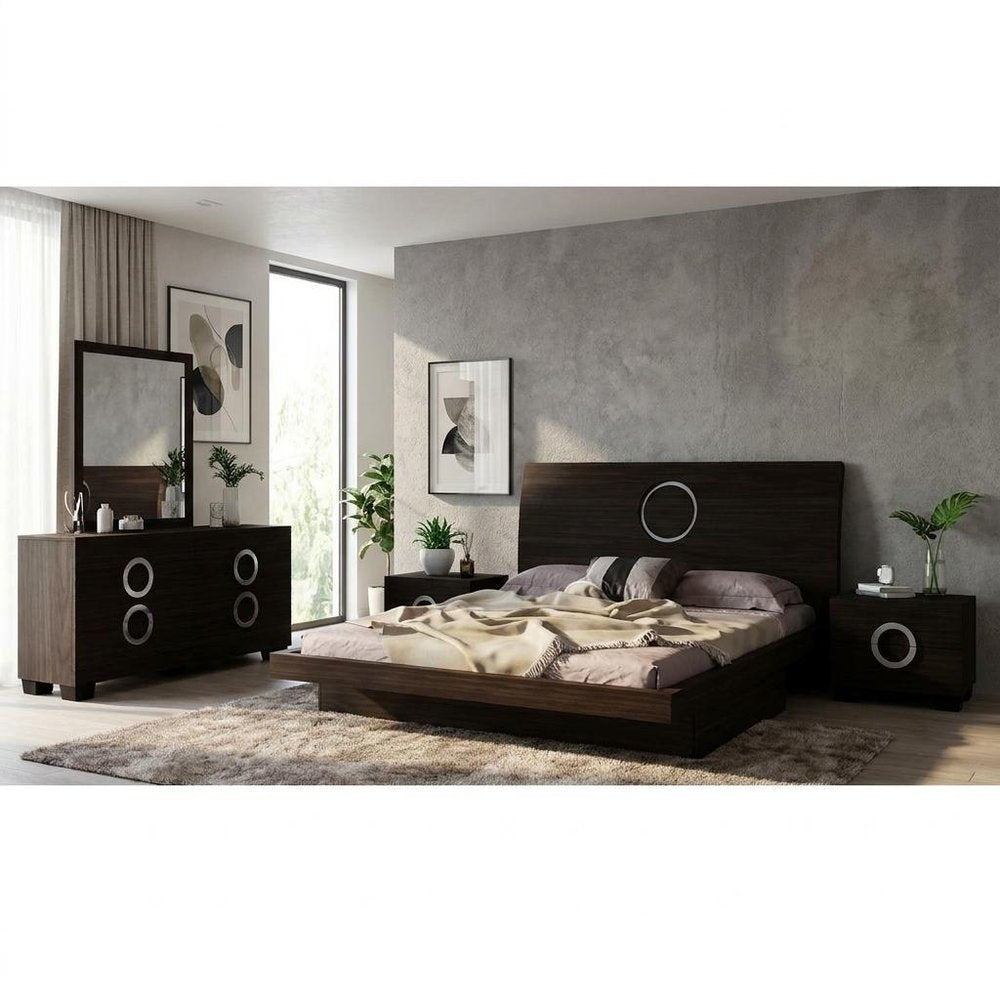 Four Piece Wood Brown Solid Wood Bedroom Set With Mirror on a white background