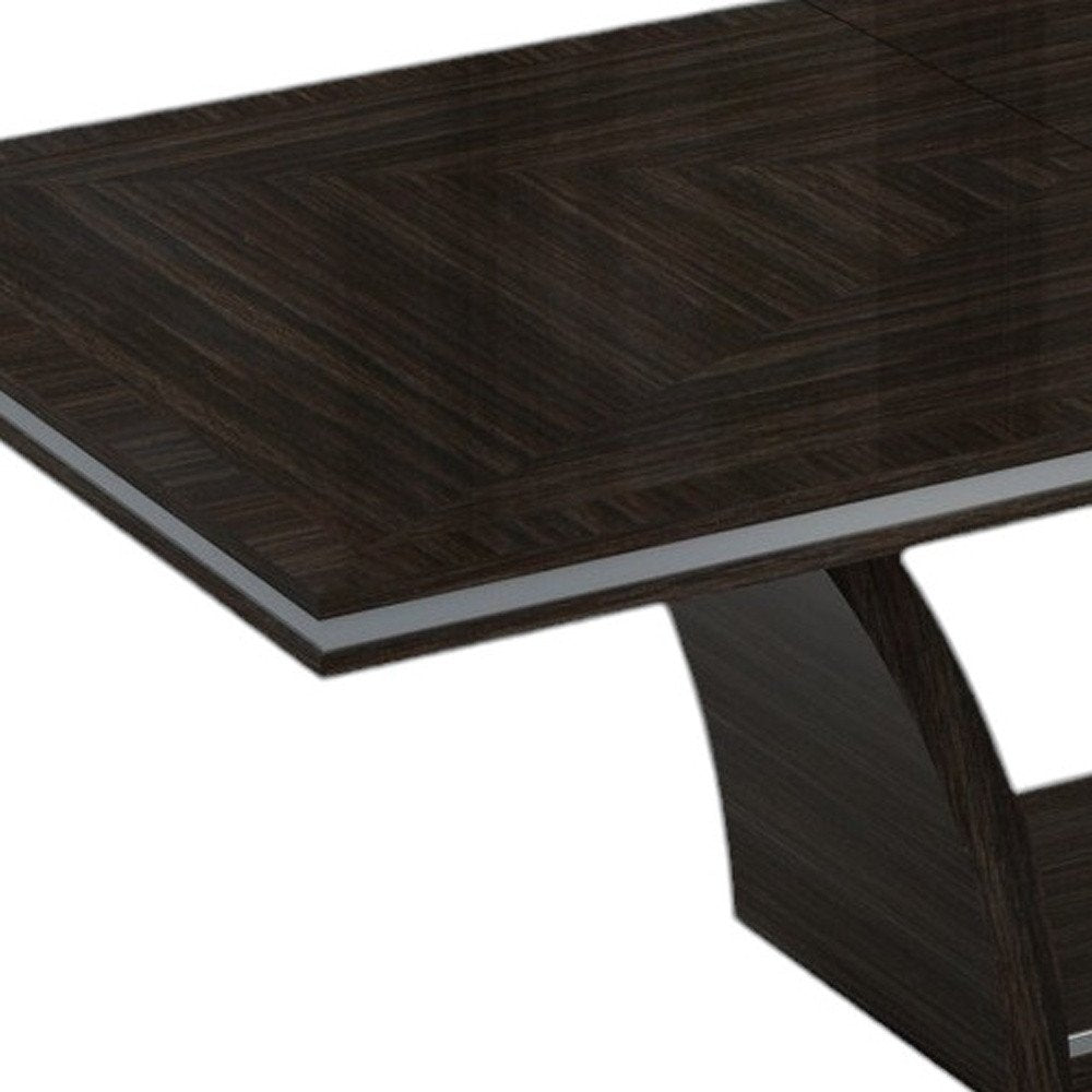 98" Dark Brown Solid Wood Self-Storing Leaf Pedestal Base Dining Table on a white background