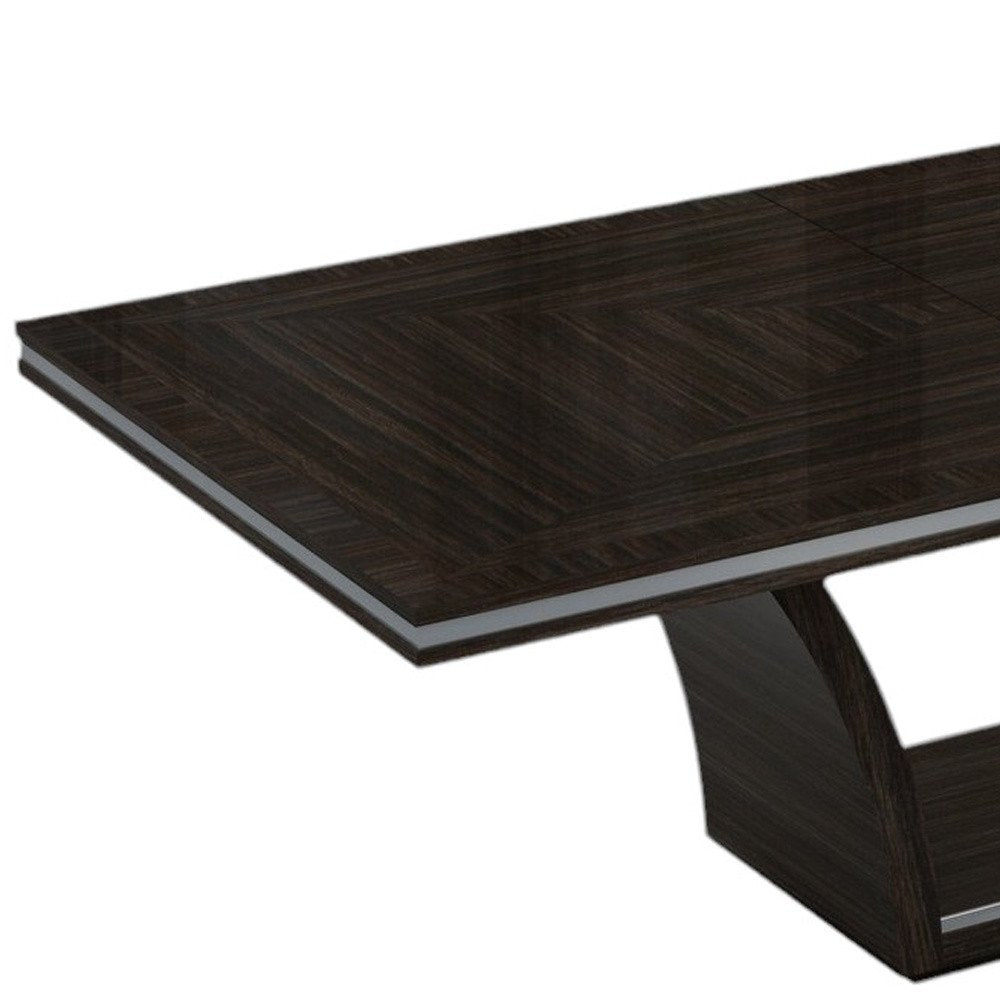 98" Dark Brown Solid Wood Self-Storing Leaf Pedestal Base Dining Table on a white background
