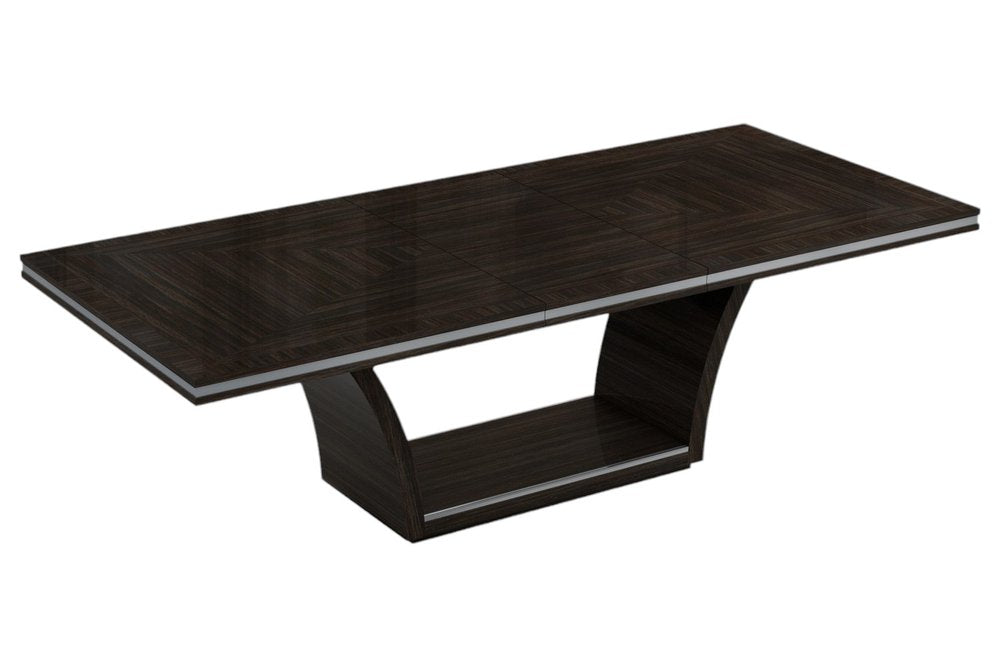 98" Dark Brown Solid Wood Self-Storing Leaf Pedestal Base Dining Table on a white background