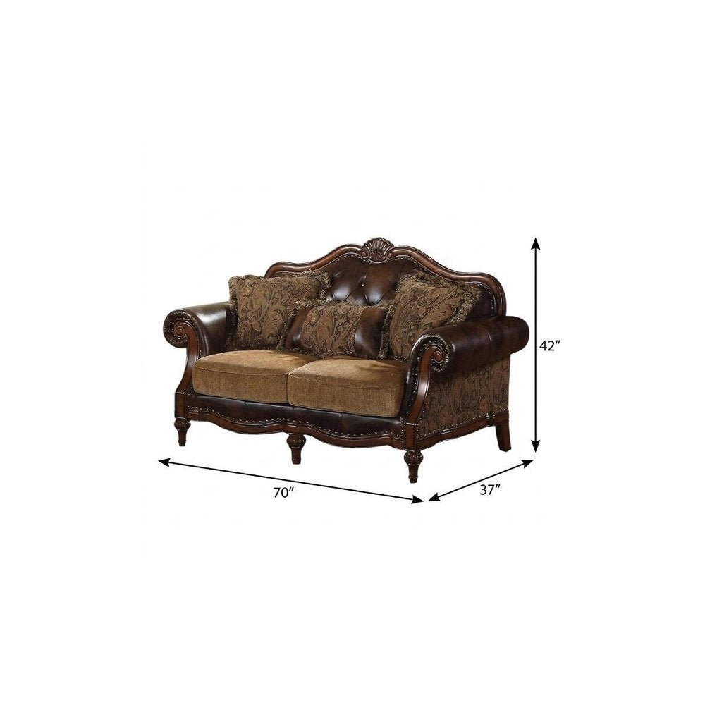 70" Brown Faux Leather Chesterfield Loveseat