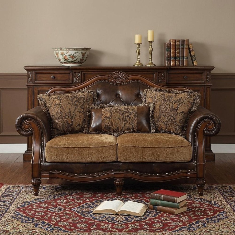 70" Brown Faux Leather Chesterfield Loveseat