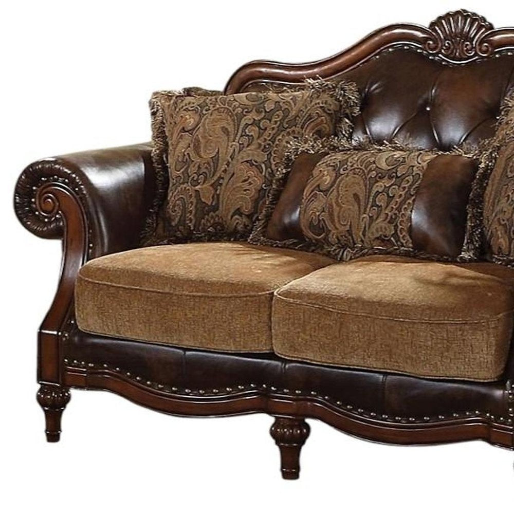 70" Brown Faux Leather Chesterfield Loveseat