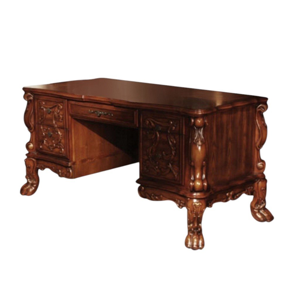 72" Brick Red Solid Manufactured Wood and Solid Wood Executive Desk With Five Drawers