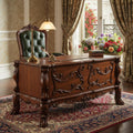 72" Brick Red Solid Manufactured Wood and Solid Wood Executive Desk With Five Drawers
