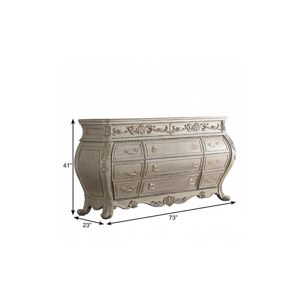 73" Off White Solid Wood Nine Drawer Double Dresser