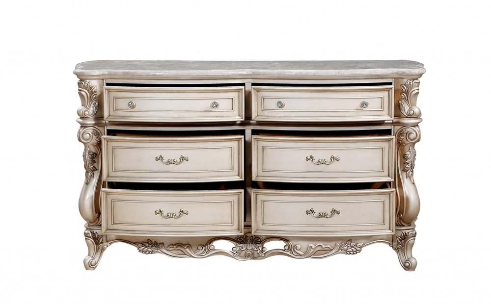 72" Beige Solid Wood Six Drawer Double Dresser