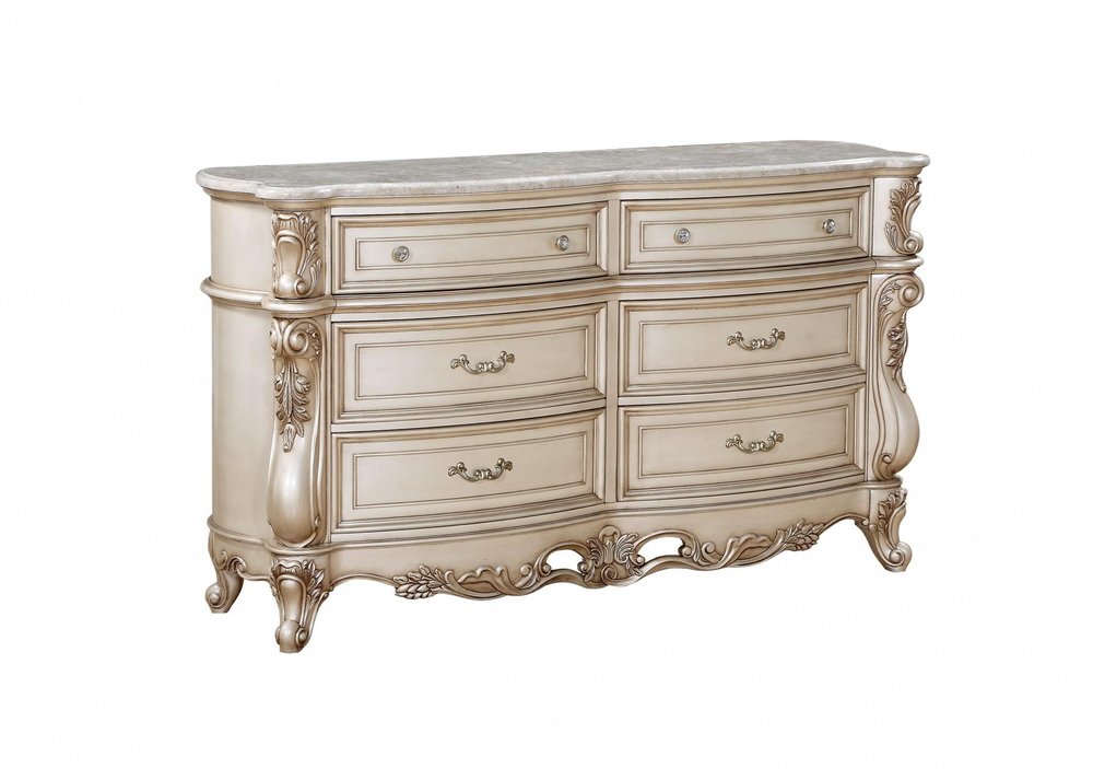 72" Beige Solid Wood Six Drawer Double Dresser