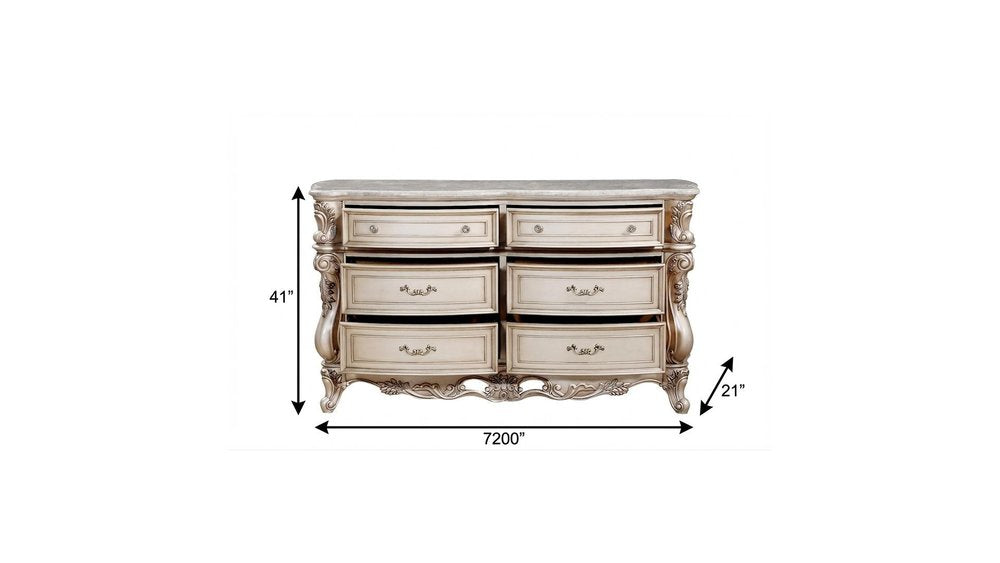 72" Beige Solid Wood Six Drawer Double Dresser on a white background