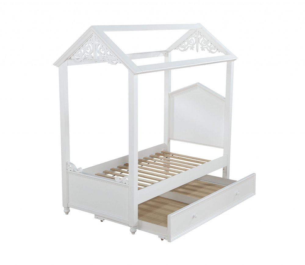 White Wood Twin Canopy Bed