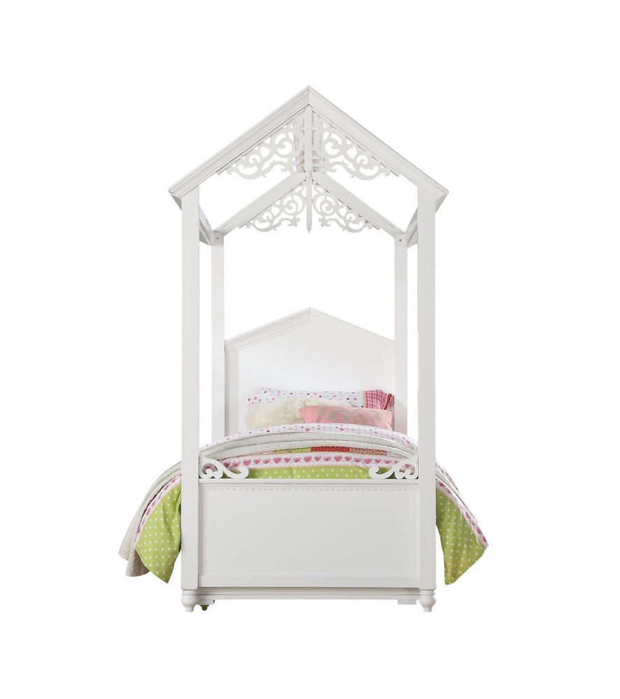 White Wood Twin Canopy Bed
