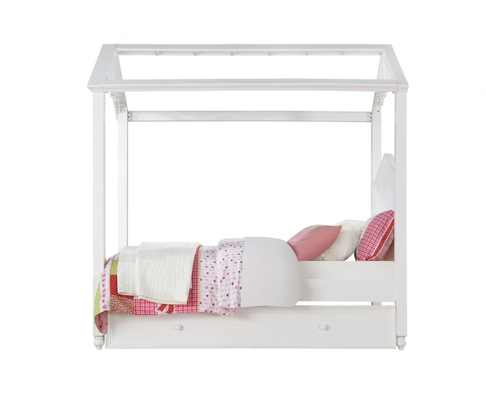 White Wood Twin Canopy Bed