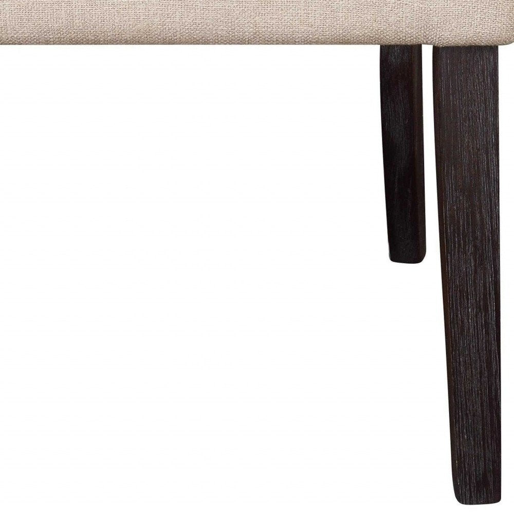 Set of Two Tufted Beige and Espresso Upholstered Linen Dining Side Chairs on a white background