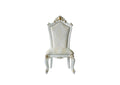 Set of Two 27" Beige and White Faux Leather Damask Side Chair on a white background