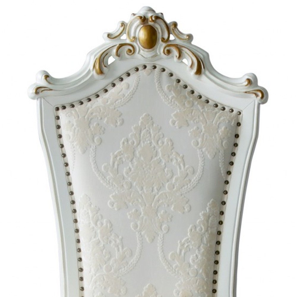 Set of Two 27" Beige and White Faux Leather Damask Side Chair on a white background