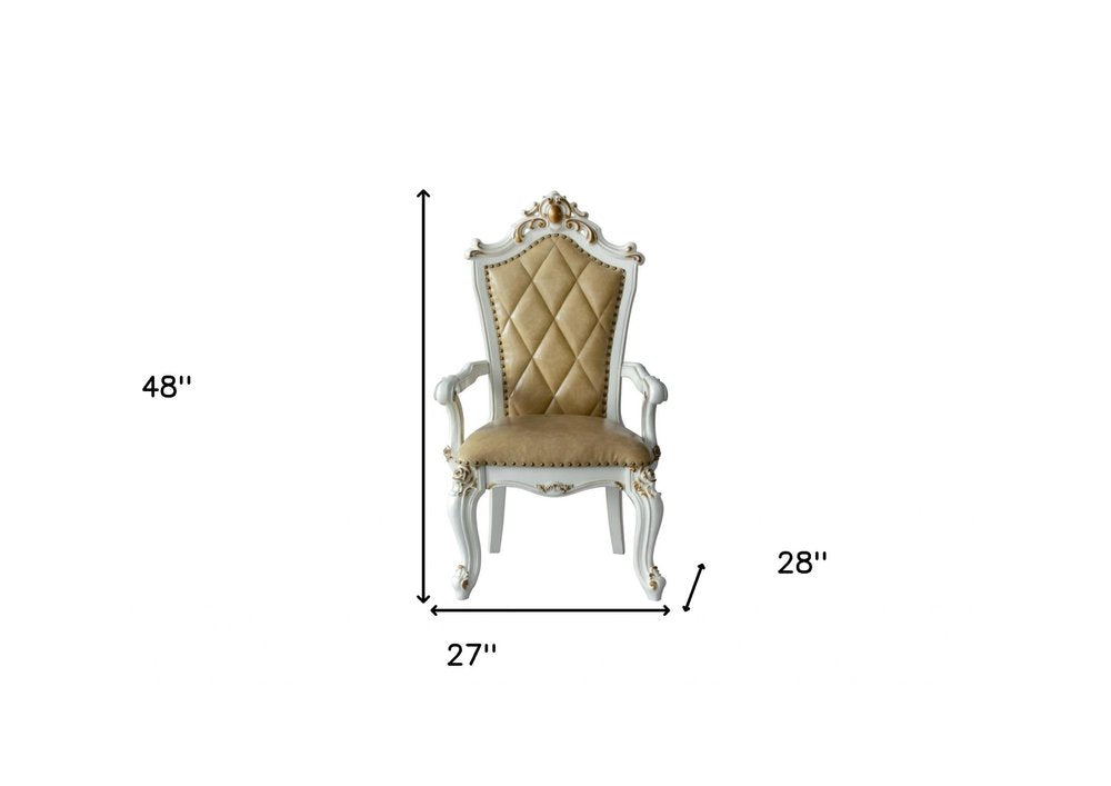 Set of Two 27" Brown and White Faux Leather Tufted Side Chair on a white background