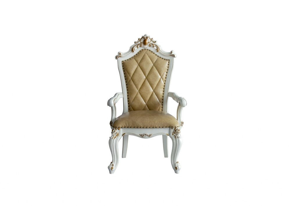 Set of Two 27" Brown and White Faux Leather Tufted Side Chair on a white background