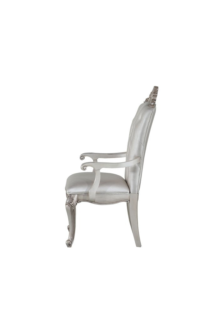 Set of Two 25" Silver and Pearl Fabric Tufted Side Chair on a white background