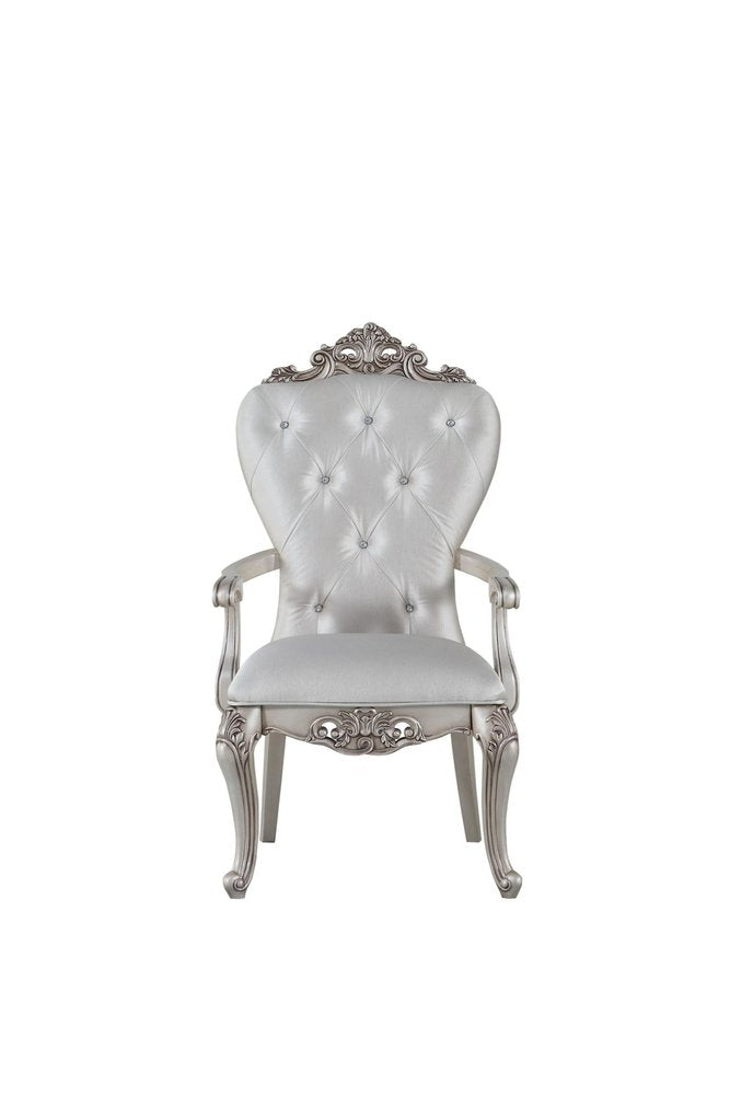 Set of Two 25" Silver and Pearl Fabric Tufted Side Chair on a white background