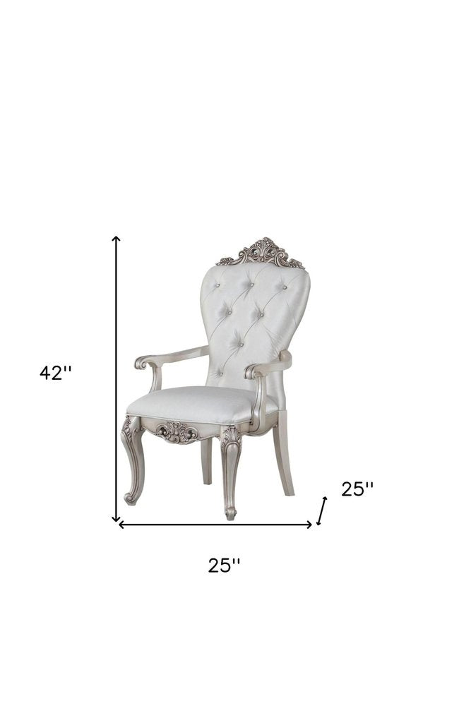 Set of Two 25" Silver and Pearl Fabric Tufted Side Chair on a white background