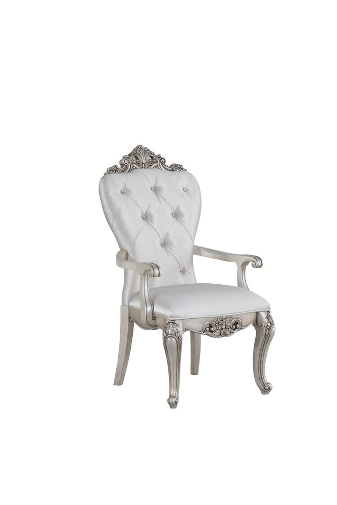 Set of Two 25" Silver and Pearl Fabric Tufted Side Chair on a white background