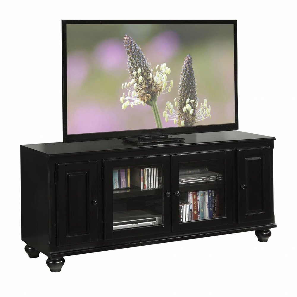 58" Black Wood Enclosed Storage TV Stand