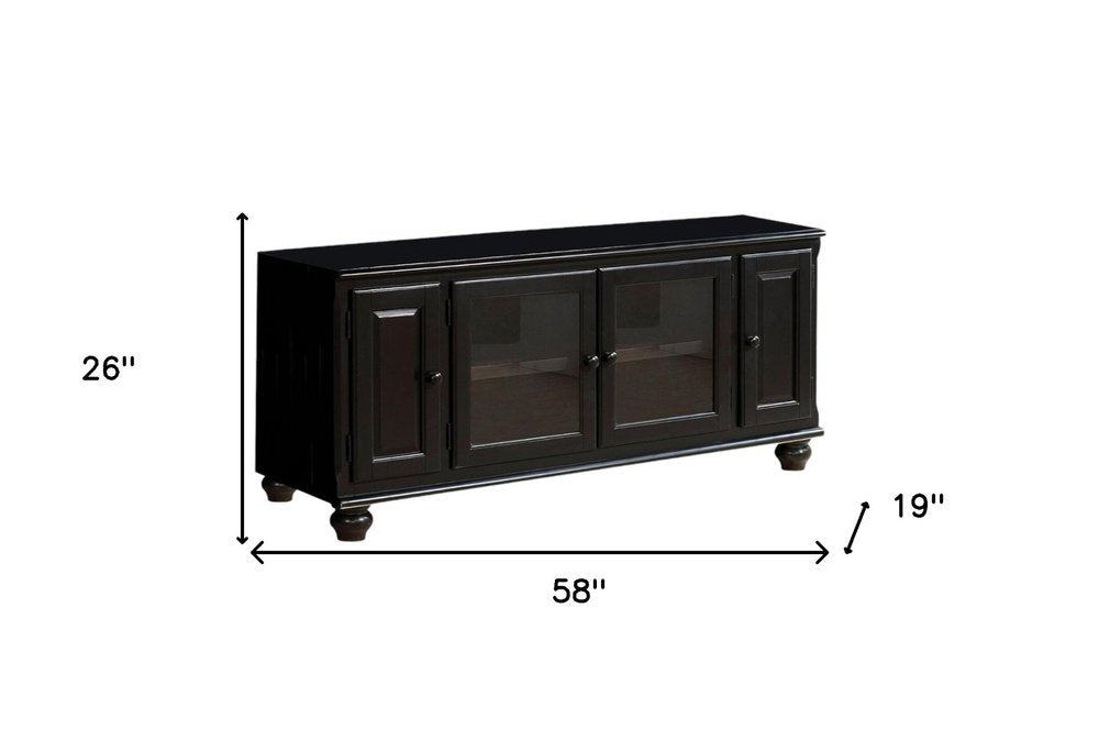 58" Black Wood Enclosed Storage TV Stand