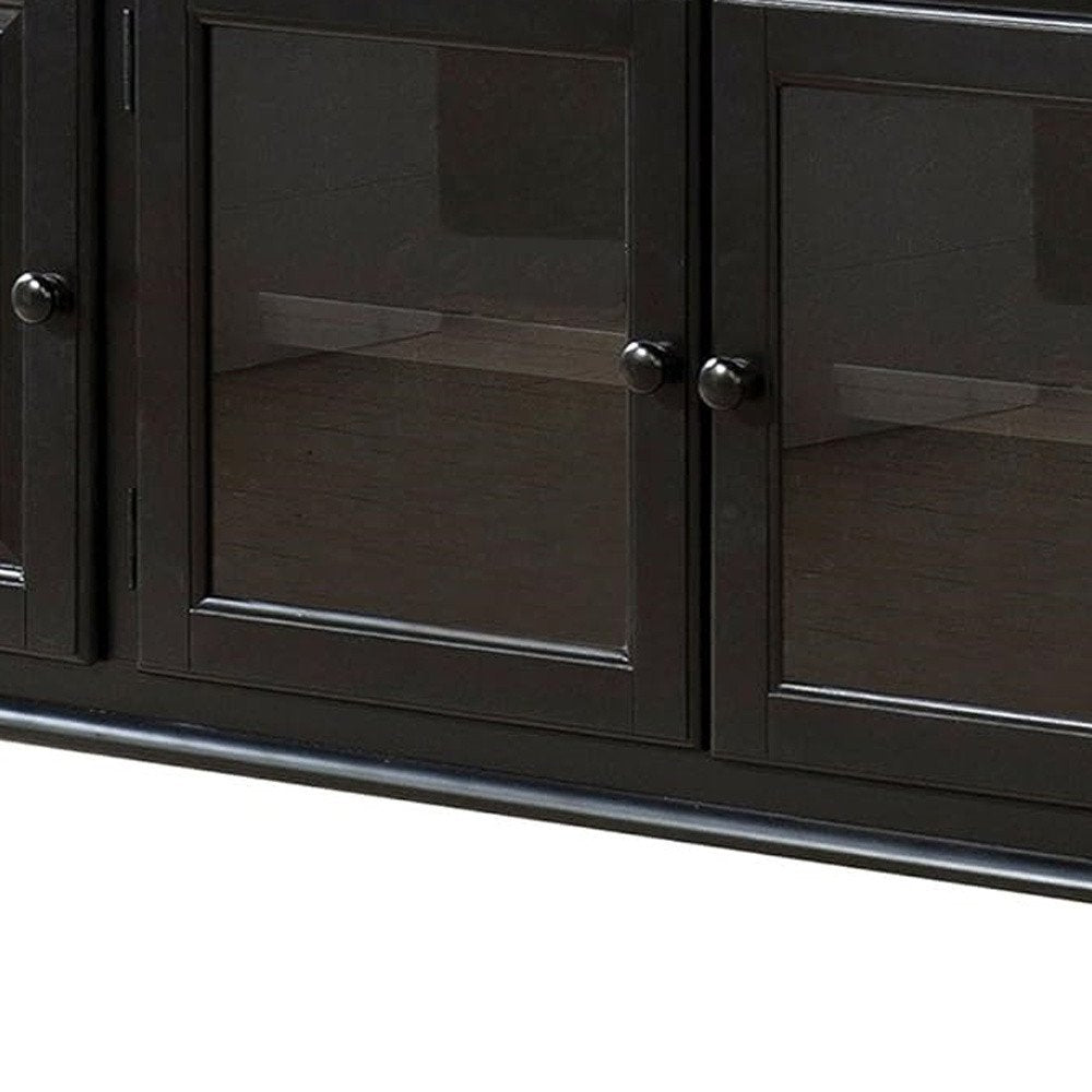 58" Black Wood Enclosed Storage TV Stand