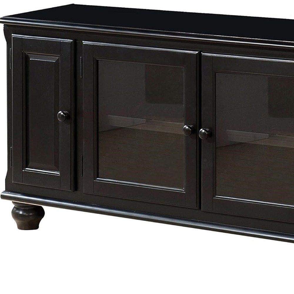58" Black Wood Enclosed Storage TV Stand