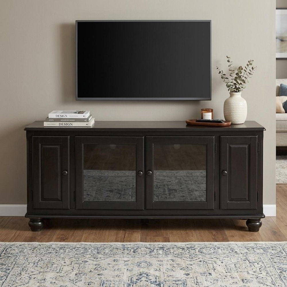 58" Black Wood Enclosed Storage TV Stand