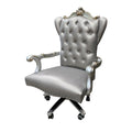 Gray Faux Leather Tufted Seat Swivel Adjustable Executive Chair Leather Back on a white background