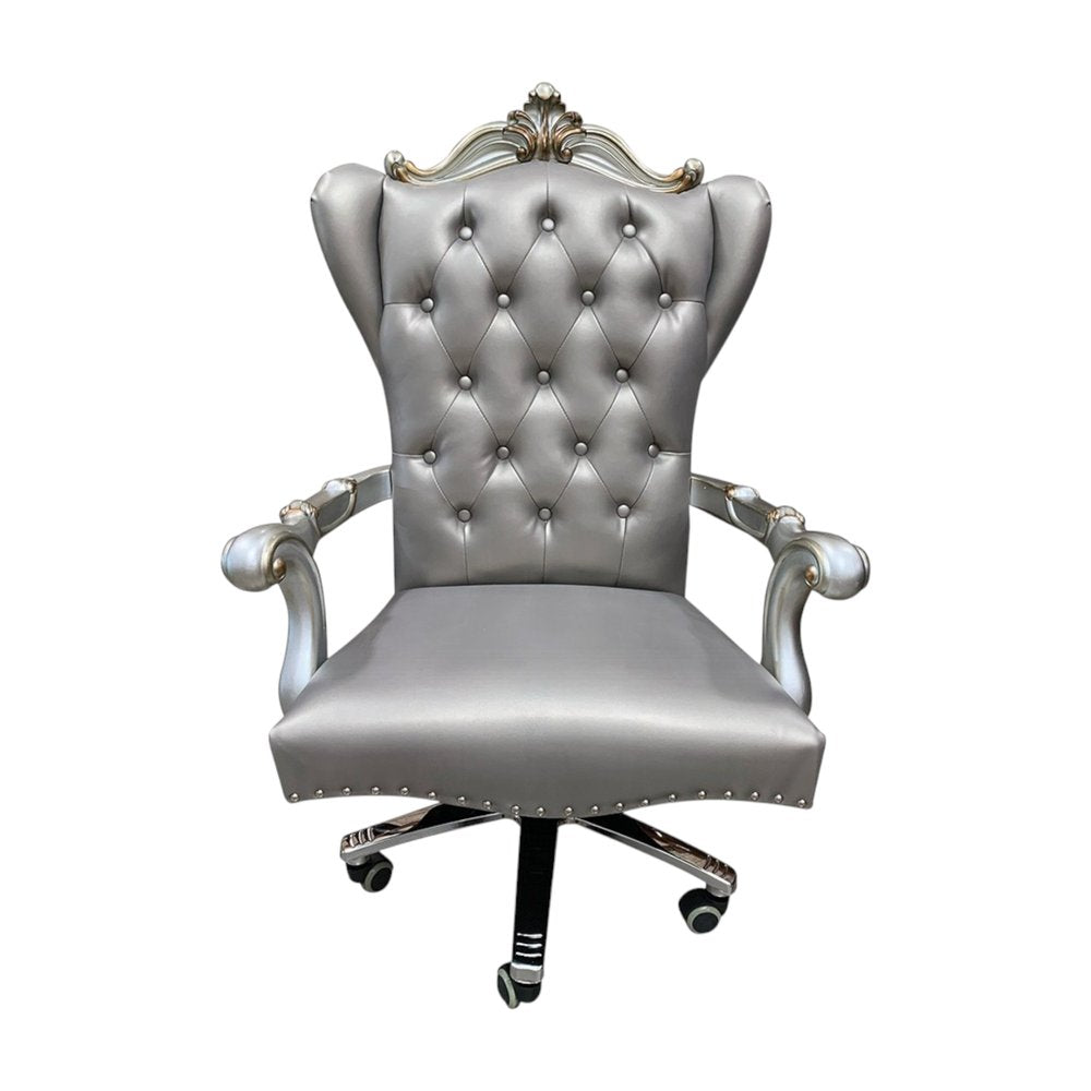 Gray Faux Leather Tufted Seat Swivel Adjustable Executive Chair Leather Back on a white background
