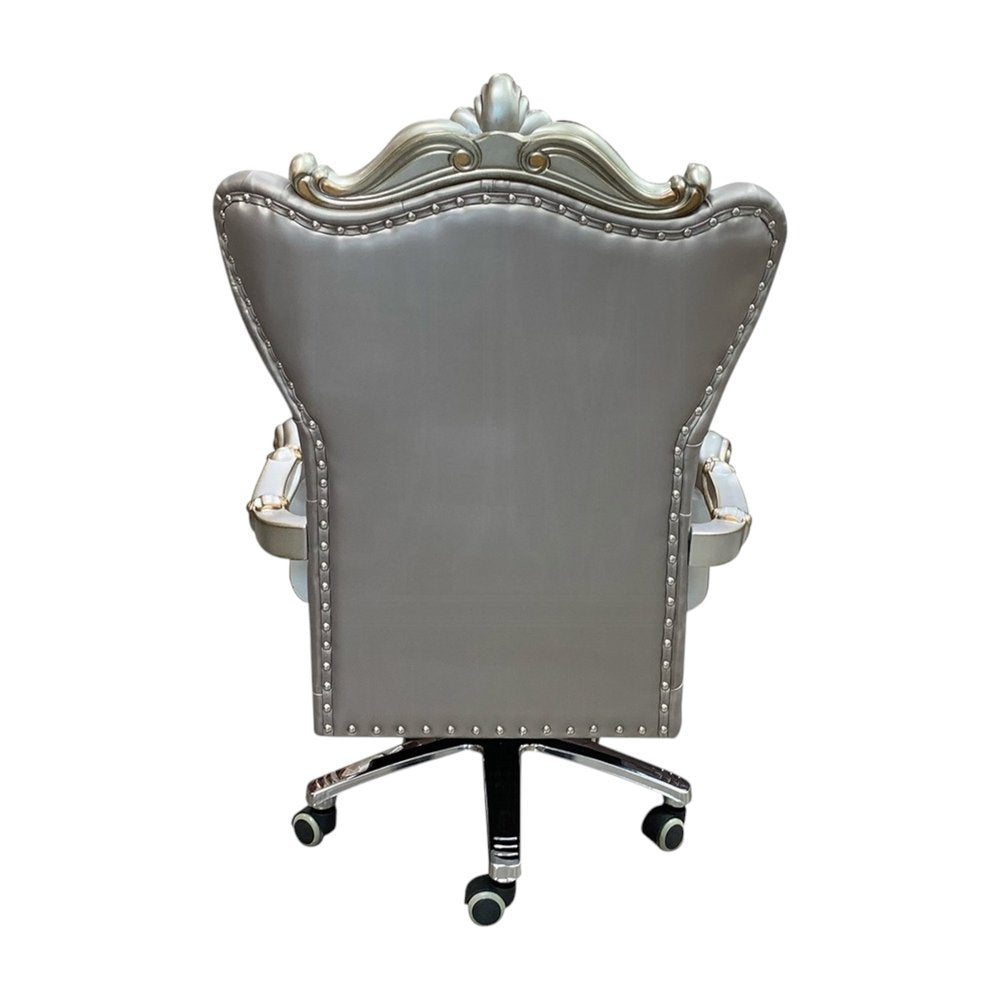 Gray Faux Leather Tufted Seat Swivel Adjustable Executive Chair Leather Back on a white background