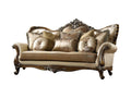 89" Tan Polyester Blend Curved Floral Sofa And Toss Pillows With Brown Legs on a white background