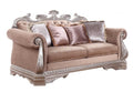 80" Champagne Velour Loveseat and Toss Pillows on a white background