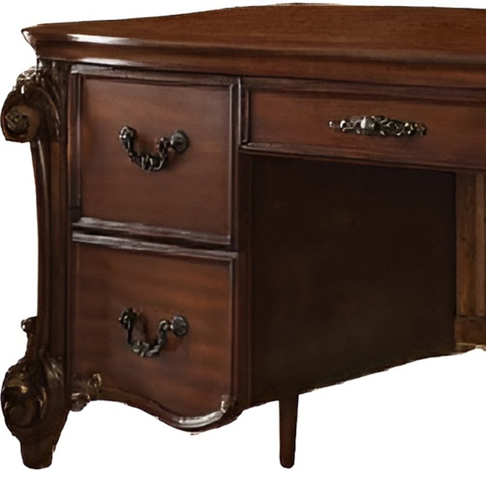 74" Brown Executive Desk With Five Drawers on a white background