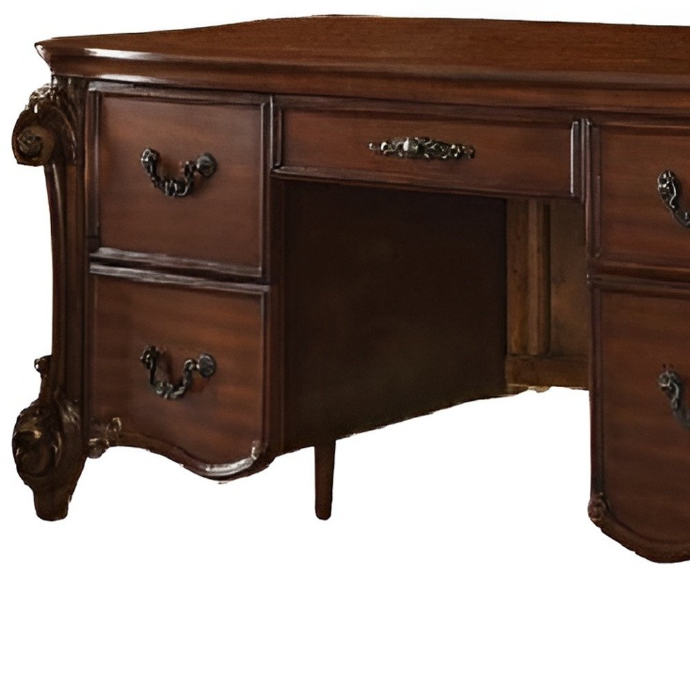 74" Brown Executive Desk With Five Drawers on a white background