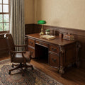 74" Brown Executive Desk With Five Drawers