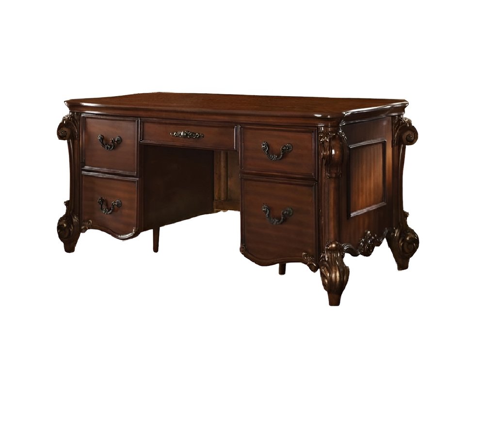74" Brown Executive Desk With Five Drawers on a white background