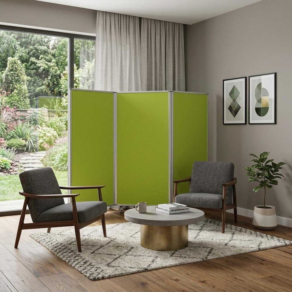 71" Green Iron Folding Three Panel Screen Room Divider