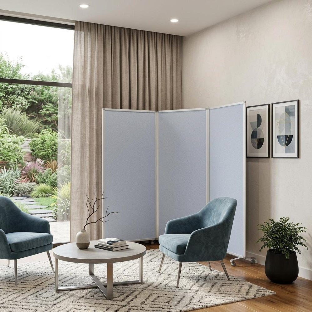 71" Gray Iron Folding Three Panel Screen Room Divider