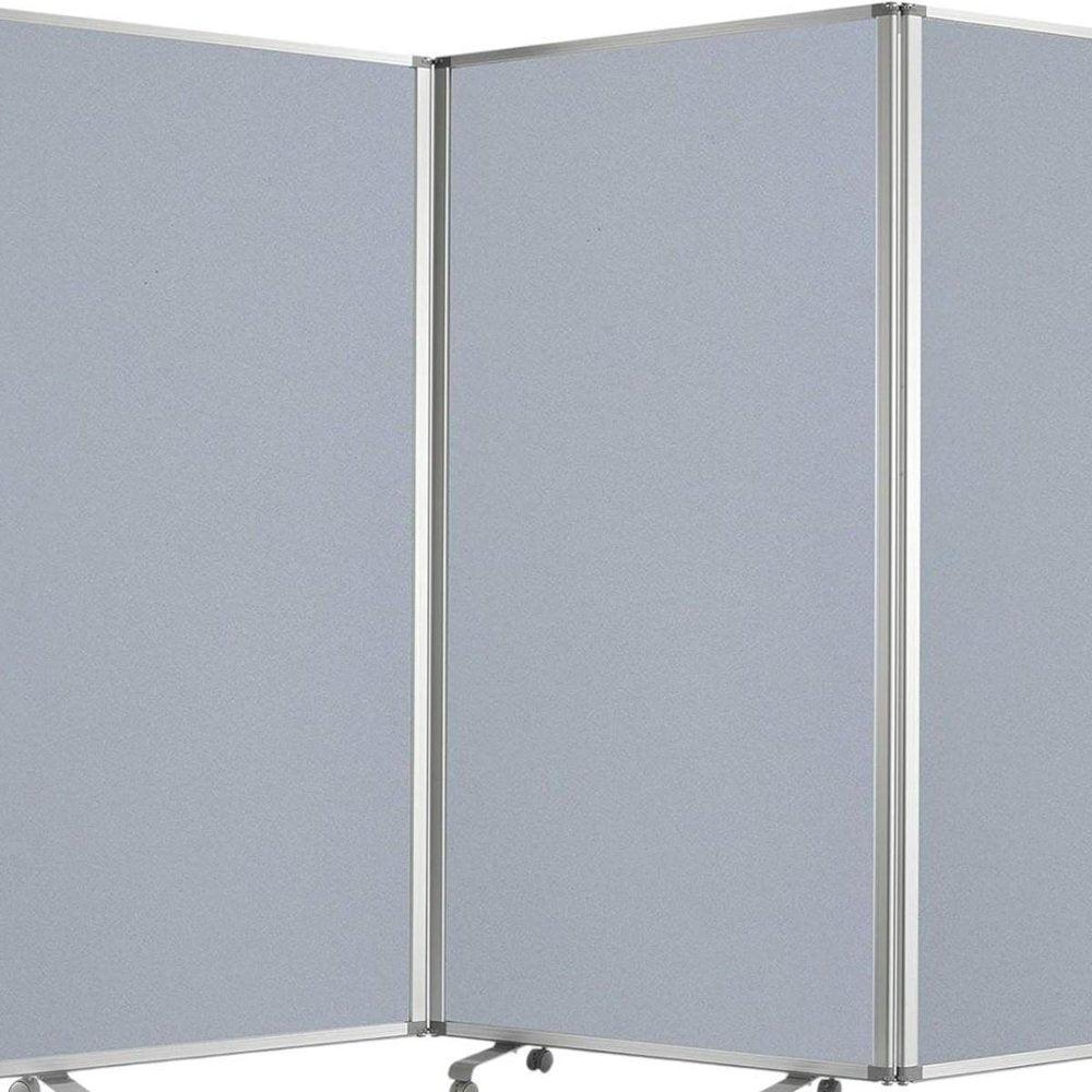 71" Gray Iron Folding Three Panel Screen Room Divider on a white background