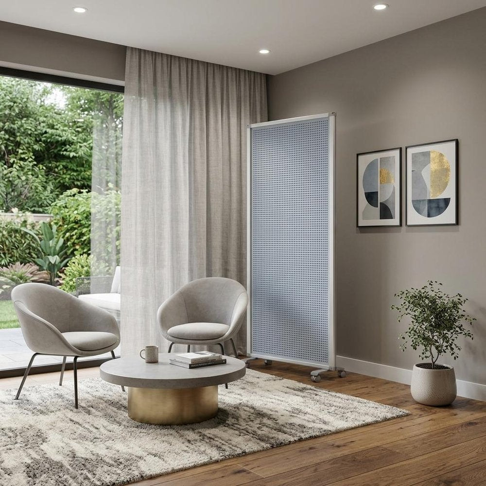 71" White Iron Folding Six Panel Screen Room Divider
