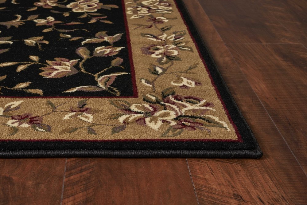 9' X 13' Tan Black And Beige Floral Vines Area Rug close-up detail