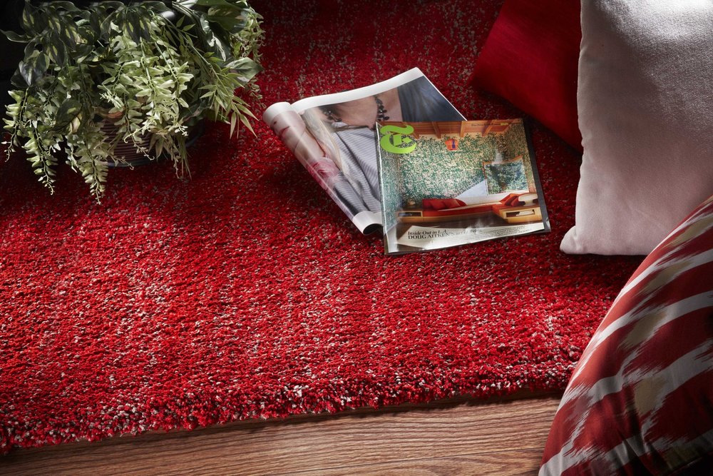 9' X 13' Red Shag Hand Woven Area Rug