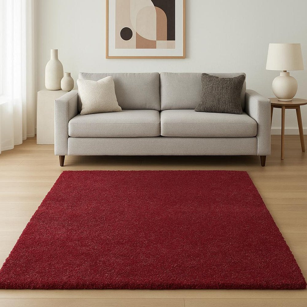 9' X 13' Red Shag Hand Woven Area Rug