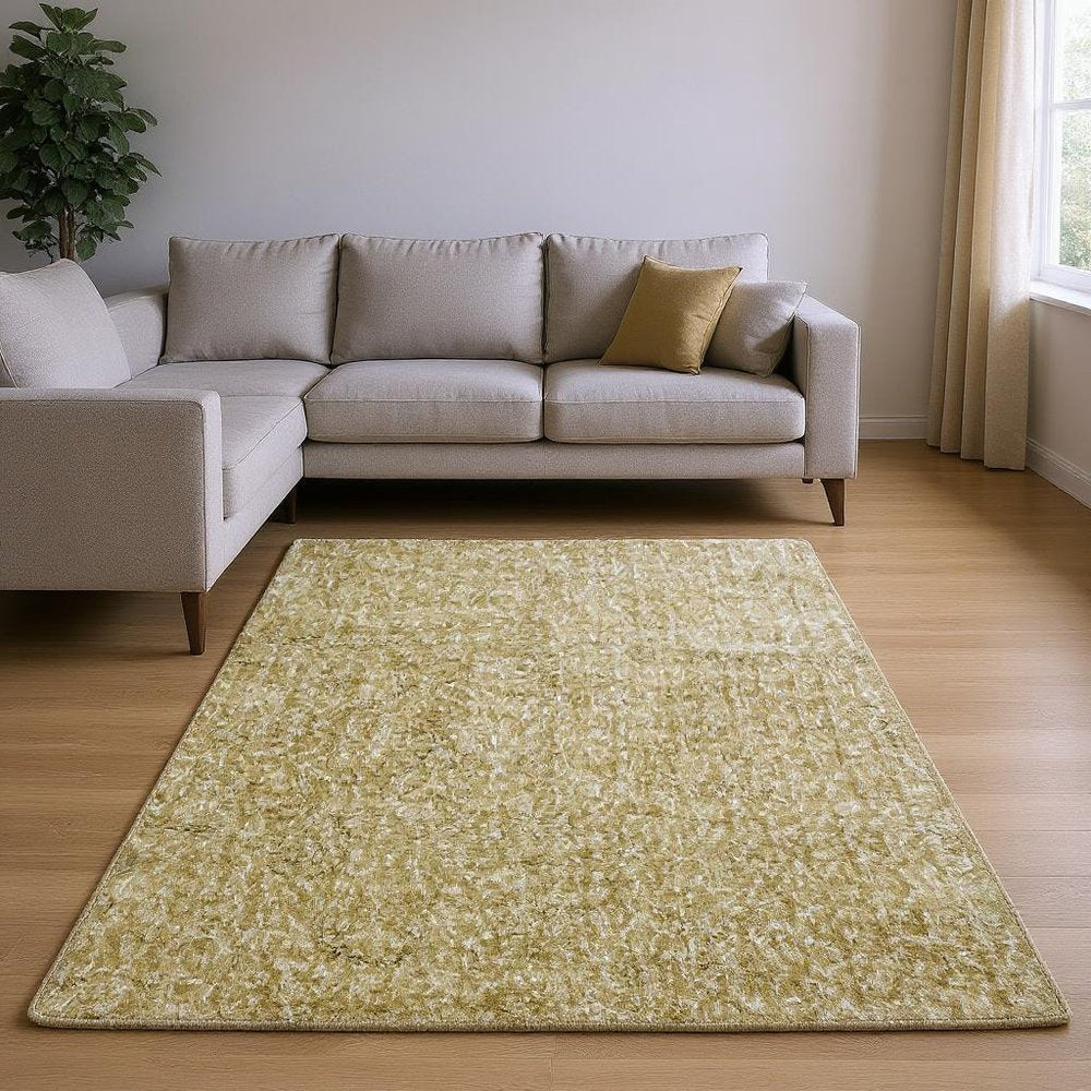 9' X 13' Yellow Shag Hand Woven Area Rug in a home interior