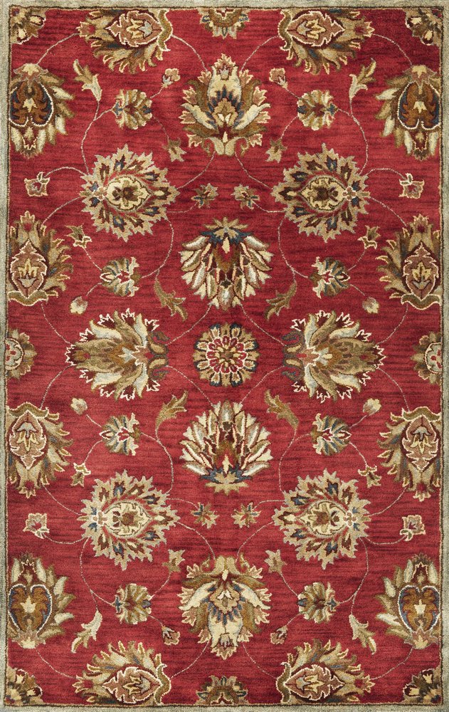 9' X 13' Red Ivory And Brown Wool Floral Hand Tufted Area Rug