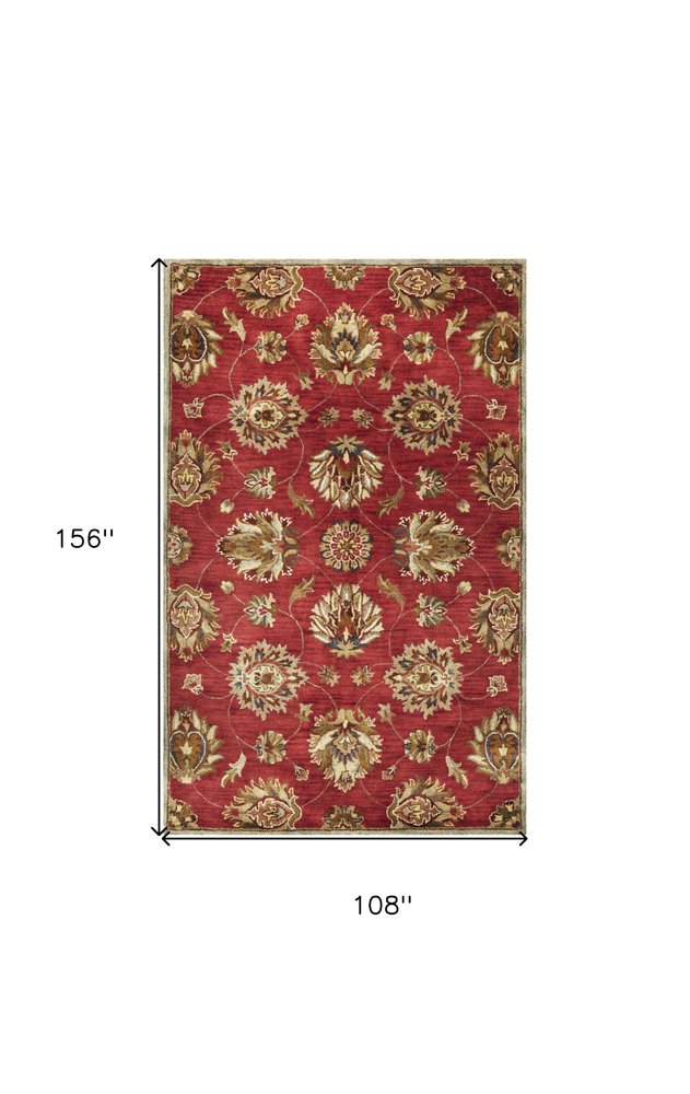 9' X 13' Red Ivory And Brown Wool Floral Hand Tufted Area Rug